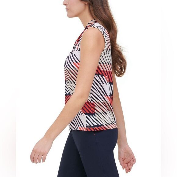 Tommy Hilfiger Women's Printed Knot Neck Shell Blue Size Large‎ - Picture 4 of 12